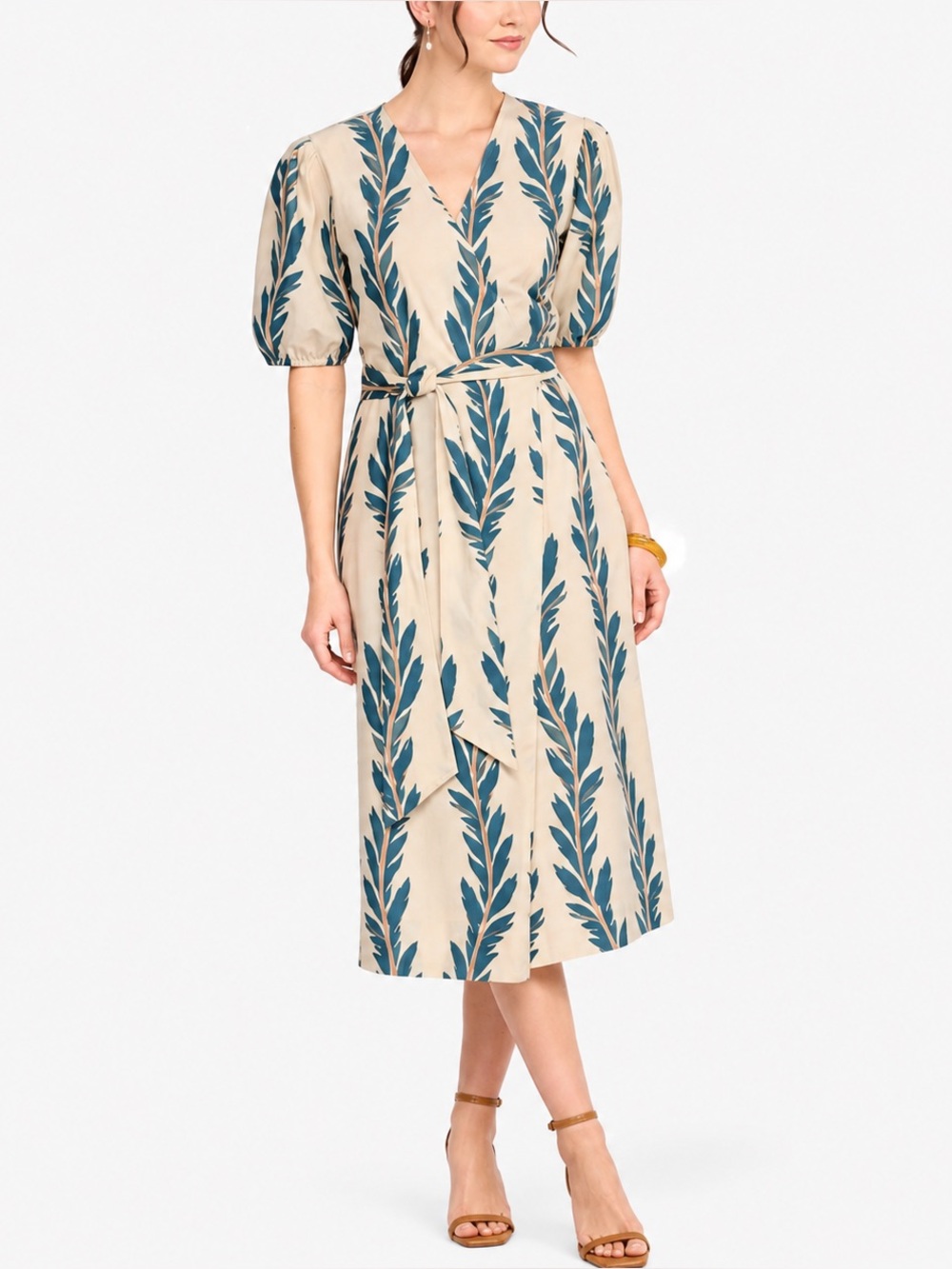 DIARRABLU Ary Dress Oris Teal Leaf Print Wrap Maxi Dress $295
